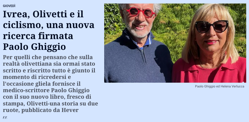 La Sentinella – E’ uscito l’ultimo volume di Paolo Ghiggio Olivetti una storia su due ruote
